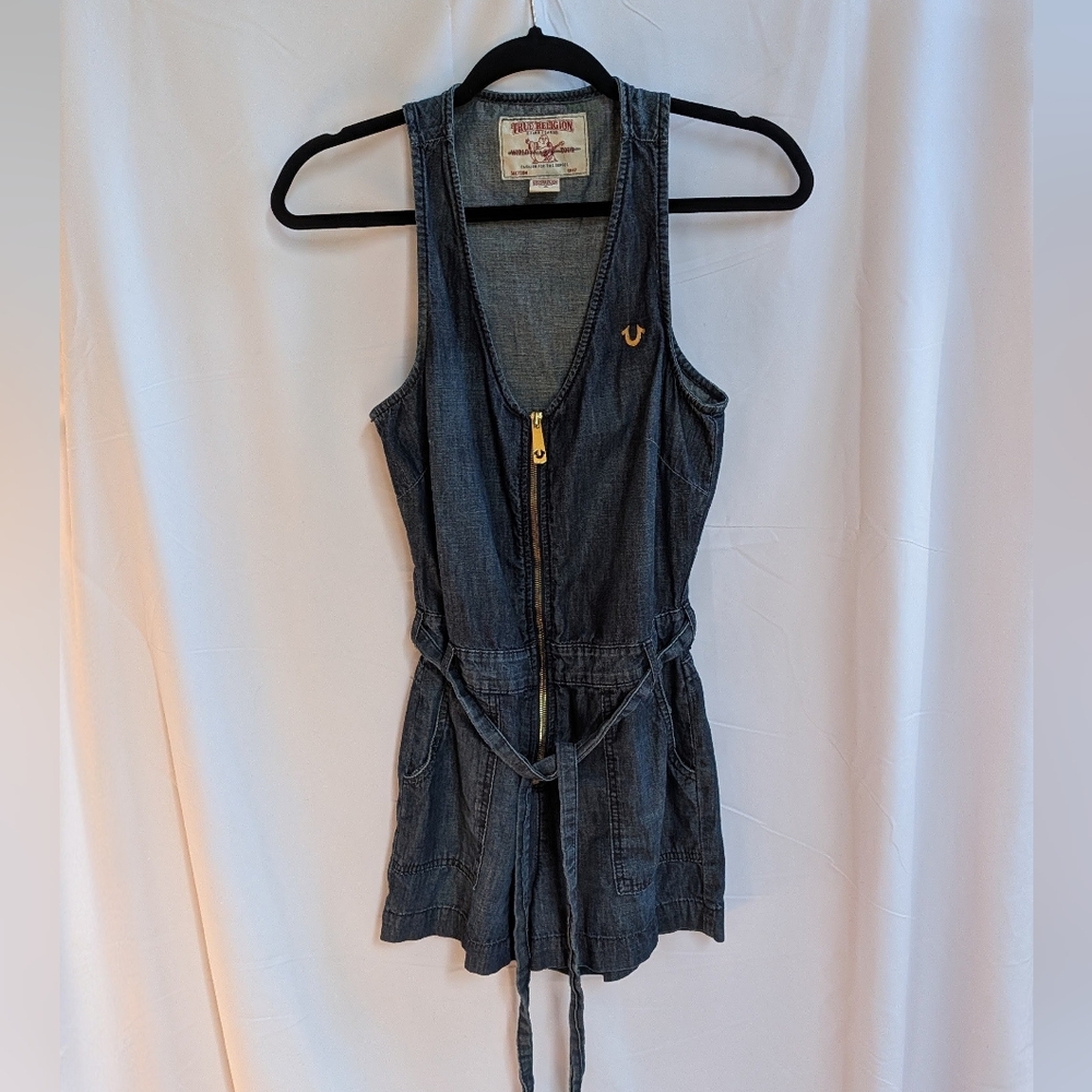 Denim Sleeveless Romper with Belt